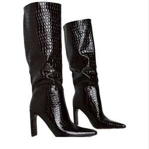 Public Desire Black Croc-Patterned Heeled Boots